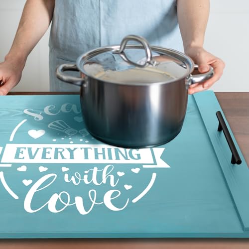 Farmhouse-Noodle-Board-Stove-Cover-with-Handles-Laminate-Wooden-Stove-Top-Covers-Handmade-Electric-Gas-Stove-Cover-Board-Wood-Rustic-Decorative-Tray-for-Kitchen-Counter-Space-BlueCute