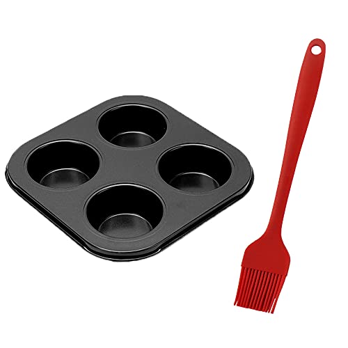 XUELIYUN Yorkshire Pudding Tray Twin Pack Muffin Tin Cookware 4 Cup for Baking Pastries (Free Brush, Black, 18cm x 22cm x 2.5cm