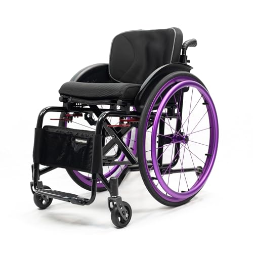 All-Terrain Ultra Lightweight Sports Wheelchair Foldable Adjustable Footrest and Seat Height, Handbrakes,Suitable for Teenagers, Adults, Seniors(Purple2,Seat Width 38cm/14.69in)