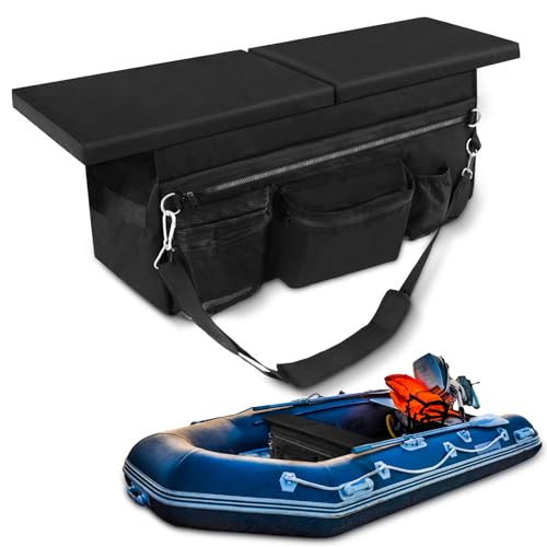 Dansydaisy Dinghy Inflatable Boat Seat Cushion and Underseat Bag with Pockets Thick Sponge Seat Bench Cushion for Inflatable Boat Seating Water Resistant Outdoor(35 x 14 Inch Black)