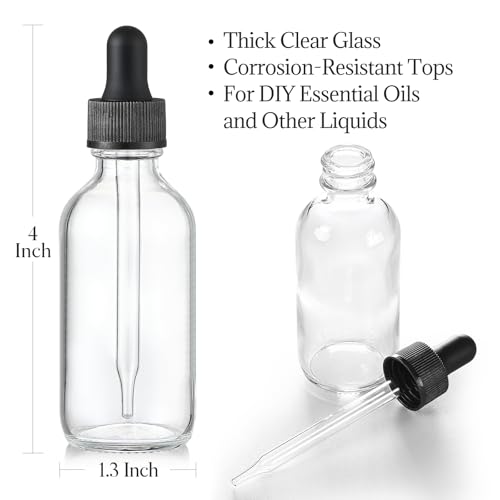 image for AOZITA Set of 4, 1 oz Clear Eye Dropper Bottles with 1 Stainless Steel