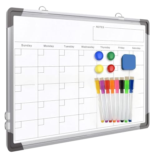 Magnetic Whiteboard Dry Erase Calendar Whiteboard Double-Sided White Board for Office School Kitchen Planning Memo Home (40 x 30cm)