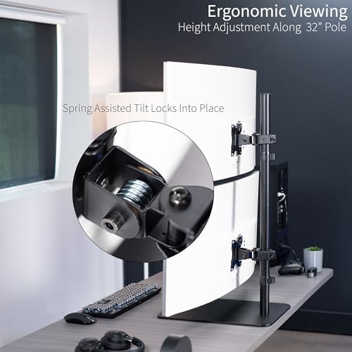 Image of VIVO Freestanding Dual Vertically Stacked Ultra-Wide Monitor Desk Stand, Extra Tall Heavy Duty Adjustable Mount for 2 Ultrawide Screens up to 45 inches, 25 lbs Per Screen Capacity, Black, STAND-V200L