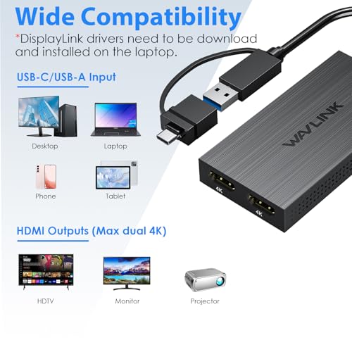 Adaptador WAVLINK USB 3.0 y USB C a Doble HDMI 4K@60Hz miniatura 4