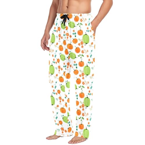 Colorful Pumpkin Patch Men's Cotton Pajama Pants with Pockets and Drawstring Comfortable and Stylish,S4