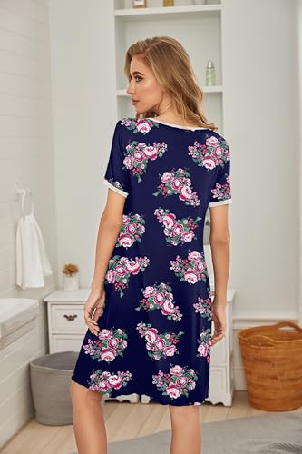 Image of Ekouaer Women's Nightgown Short Sleeve Sleepwear Comfy Sleepshirts Pleated Scoopneck Nightshirt S-XXXL