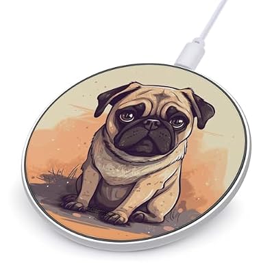 Pug Cartoon Wireless Charger Portable Fast Charging Pad Lightweight Wireless Charging Pad 10W Slim Charging Station for Phone Charger Mat for Travel Home Office Desk