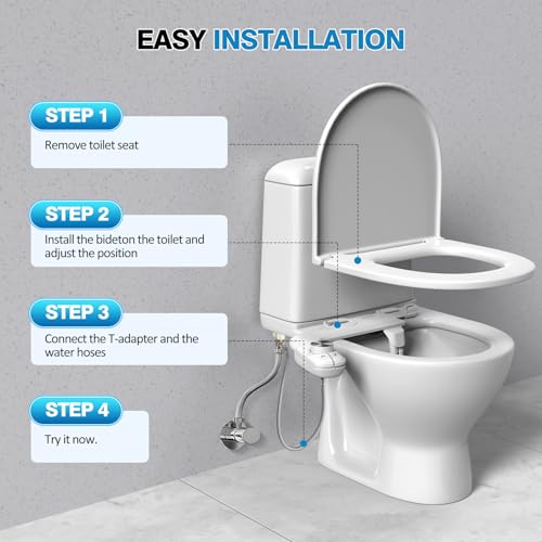 Image of Non-Electric Bidet Attachment for Toilet, Ultra Slim Self-Cleaning Retractable Dual Nozzles for Rear & Feminine Wash, Adjustable Water Pressure,Stainless Steel Inlet