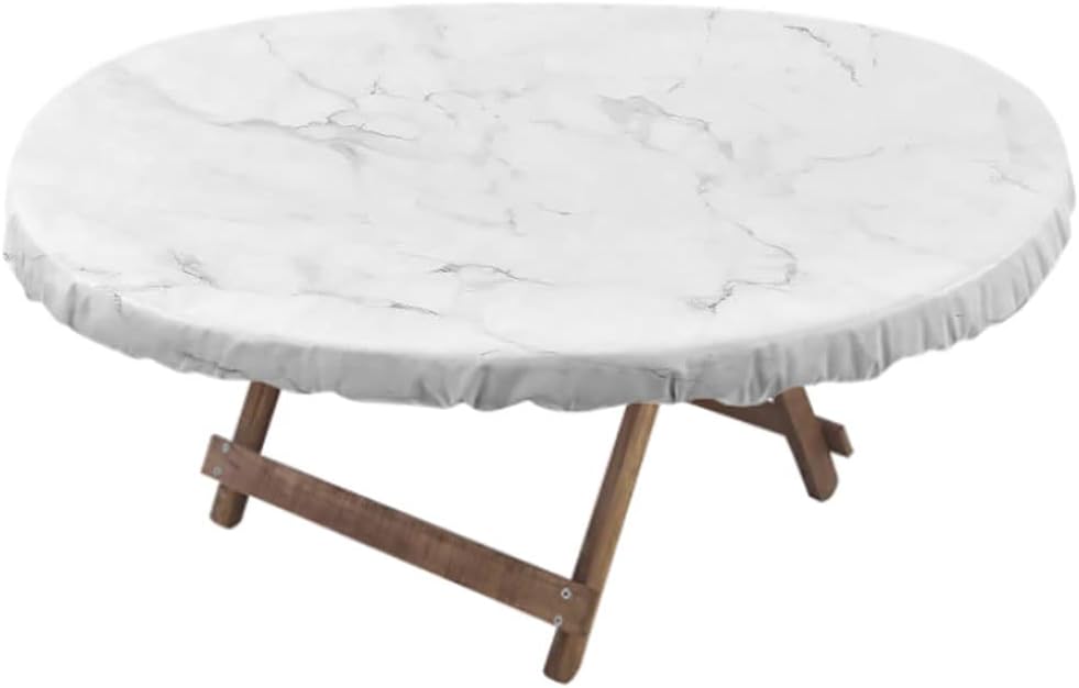 Marble Oval Table Cloth, Marble Texture, Indoor Dining and Outdoor Patio Festival Use, Fits 48" x 68" Table