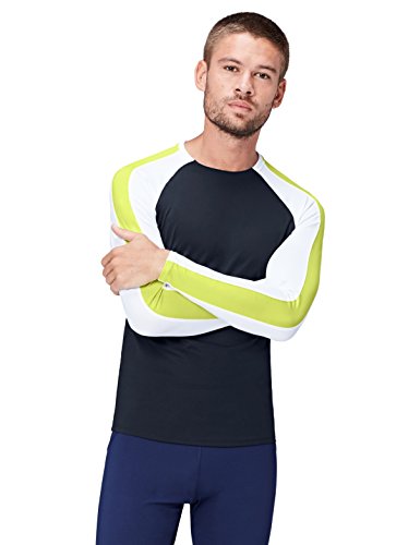 Activewear Camiseta Deportiva Hombre, Azul (Navy/white/citrine), Large