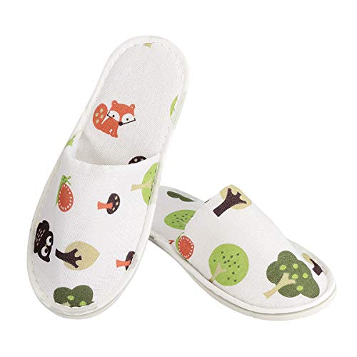 6 Pairs Cute Disposable Slippers, Cotton Cloth Closed Toe Spa Slippers for Women and Men, Breathable Non-Slip Slippers for Hotel, Guests, Travel, Forest