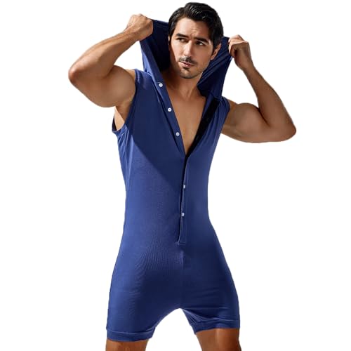 Men's Button Hooded Bodysuit Boxers Onesie Sleeveless Wrestling Singlets Fitness Jumpsuit Leotard2