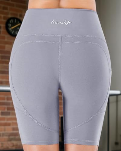 High Waisted Yoga Shorts for Womens Athletic Workout Gym Tummy Control Running Cycling Shorts with Pockets 8"3