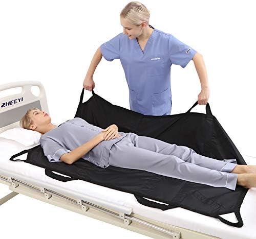 ZHEEYI Multipurpose 55" x 36" Positioning Bed Pad with Reinforced Handles - Reusable & Washable Patient Sheet for Turning, Lifting & Repositioning - Double-Sided Nylon Fabric, Black