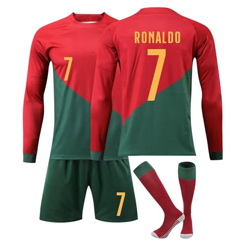 Generisch C7 Langarm Fußball Trikot Shorts Socken Sets für Kinder/Erwachsener, Nr.7 Fussball Trikot Trainingsanzug Jungen Herren