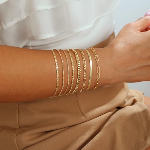 VIROMY 14K Gold Plated Waterproof Bracelets for Women - 8-Piece Stackable Jewelry Set with Adjustable Sizes - Image 2
