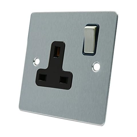 AET Satin Chrome Flat Black Rocker Switch Socket Cover