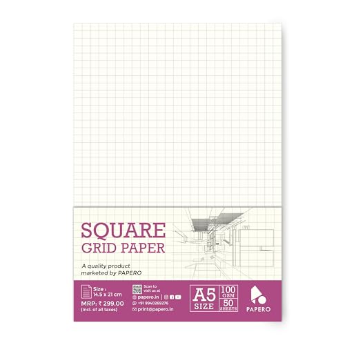Image of PaperO A5 Loose Leaf Square Grid Paper | 100 GSM | 50 Sheets | (21 x 14.5 cm) | Ideal for Artists & Designers (A5-50 Sheets)