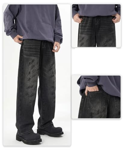 Men's Y2K Jeans High Street American Hip Hop Loose Straight Dirty Pants2