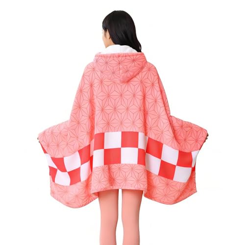 Juejuezi Hooded Wearable Blanket Hoodie Throw Blanket Cloak Cosplay Costume Shawl Wrap Nap Quilt 160x100 cm/63x40in(Pink One Size)