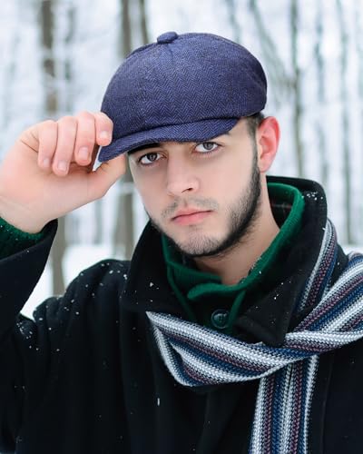 Image of Suhine 6 Pcs Newsboy Cap for Men Octagonal Hat 8 Panel Wool Blend Beret Flat Tweed Adjustable 22 to 24 Inch