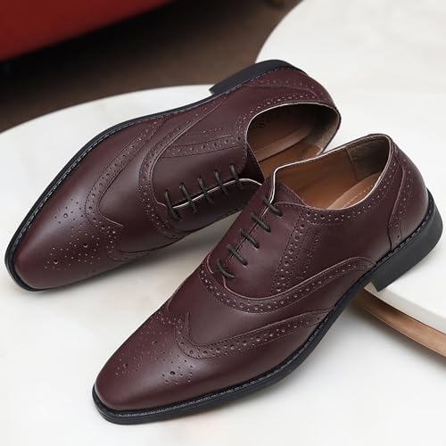 Image of LOUIS STITCH Men's Formal Lace-Up Wingtip Brogues | Handmade Italian Leather Shoes | Premium Oxford Dress Shoes for Men | Business, Wedding Sizes 6-12 |RXBG