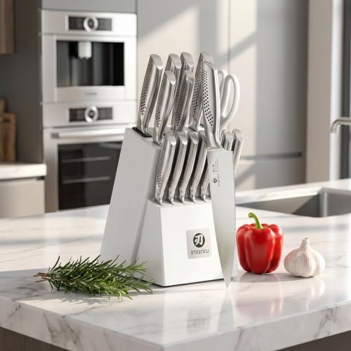 Image of imarku 15PCS White Knife Set, High Carbon Stainless Steel with Sharpener