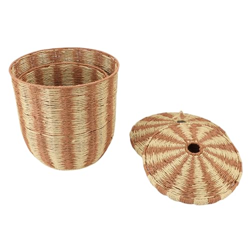 Panier de rangement en rotin et fer avec couvercle marron
