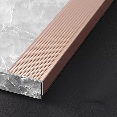 HAUTHE Tile Stair Nosing Edge Protector Strip, Non Slip Aluminum Carpet Transition Strip Metal Step Edging Trim Bar, School Corner Staircase Strips (Color : Rose gold)