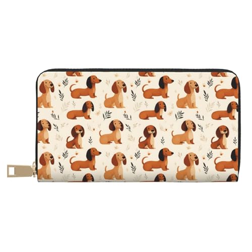 Cute Dachshund Dog Print Wallet Women, Leather Bifold Multi Card Wallet, Long Purse Women's Wallets - Main Image