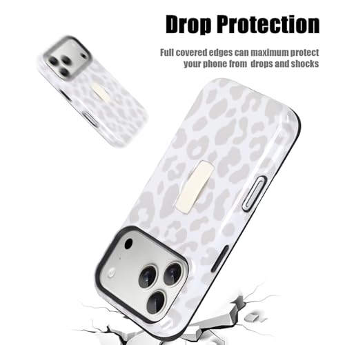 Coque iPhone 17 Pro Max antichoc avec dragonne réglable et support blanc imprimé léopard - 3