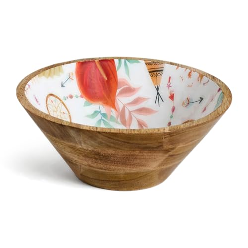 Image of SAAGA Mango Wood Salad Bowl for Kitchen - Decorative Bowl for Snacks, Noodles, Curries & Soup Serve-Ware - 10 Inch X 4 Inch, Burnt Sienna