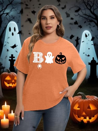 Plus Size Halloween Tshirt Women Cute Ghost Shirt Plus Pumpkin T-Shirt Spooky Season Tee Fall Top2