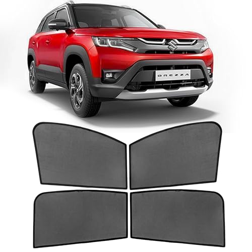 Image of Autostory Custom Fit Black Mesh Car Sunshade for Brezza 2022-2025 | UV & Heat Protection Car Window Curtains | Privacy Car Sun Shade | Breathable Vehicle Specific Side Window Shades