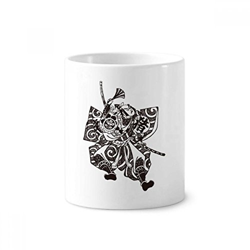 Mug blanc en céramique motif samouraï avec porte-stylo intégré chic