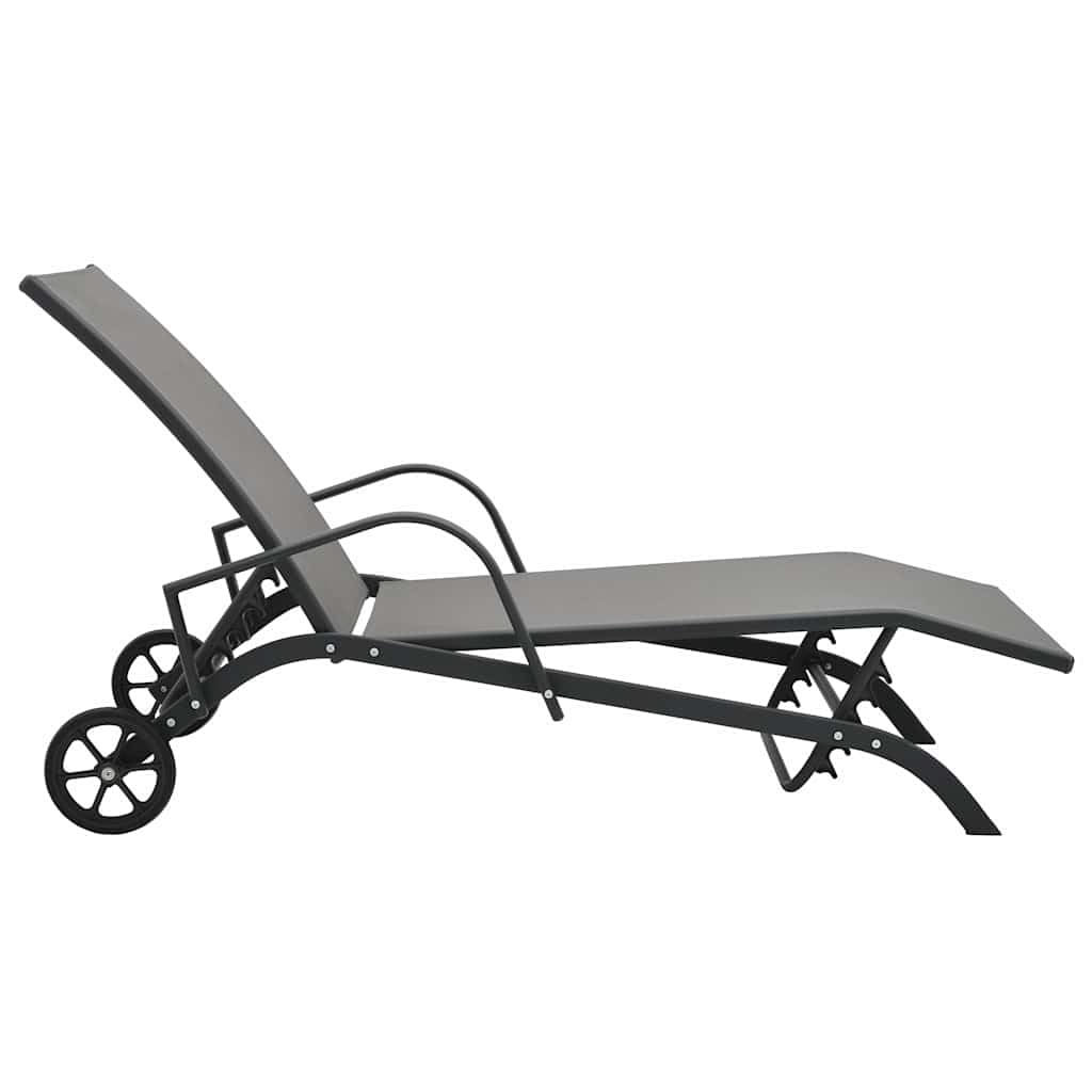 Leżak do opalania ze stali i tekstylenu, regulowany, z oparciem i 2 kółkami, odporny na warunki atmosferyczne, składany i ergonomiczny, na balkon, taras i do wypoczynku na świeżym powietrzu