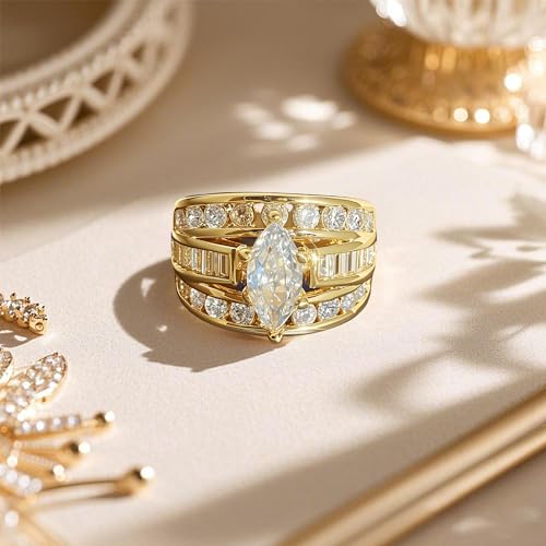 Lovelyday Wedding Engagement Ring Set for Women， Cubic Zirconia Travel Wedding Dainty Rings for Women Size 7-11 Bridal Set Anniversary Promise Wideband Promise Vintage Engagement Rings Gift for Her3