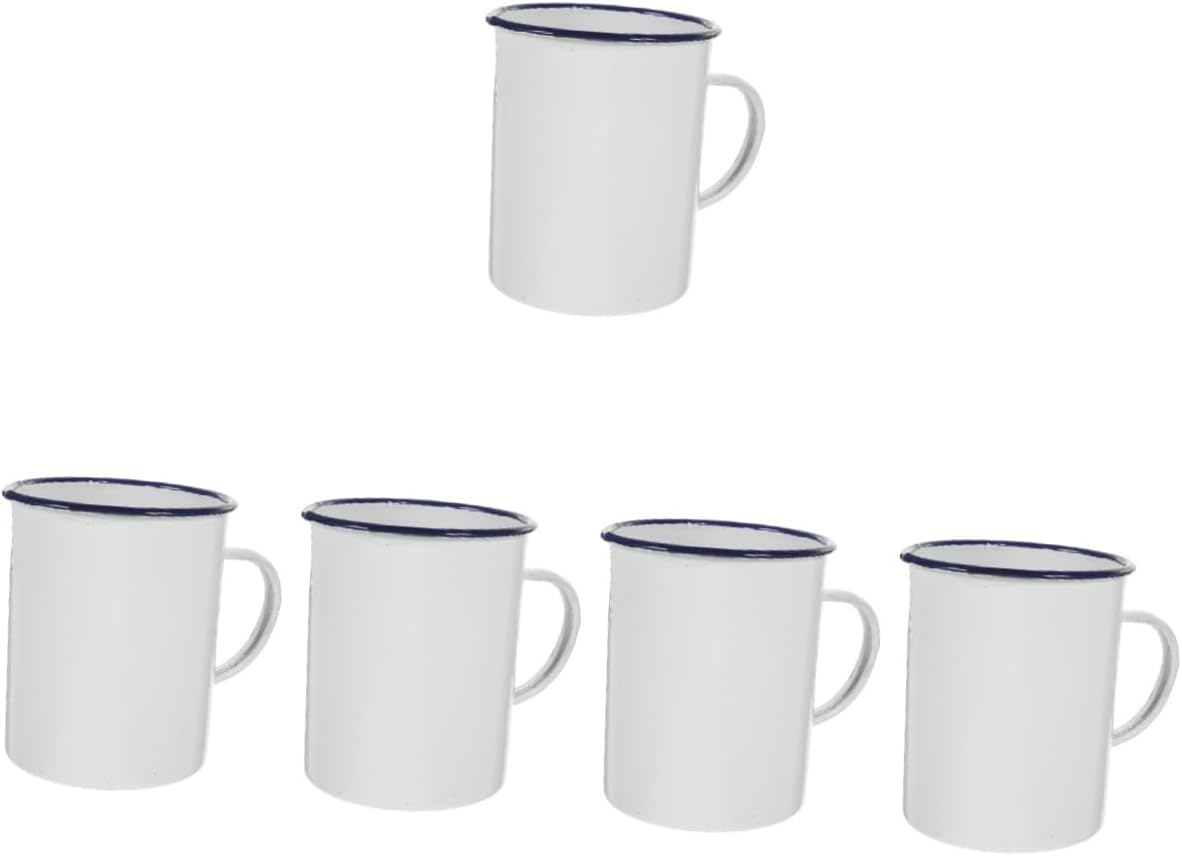 Mobestech 5pcs Vintage Enamel Cup Handheld Water Mug Multi-function Camping Drinkware Thickened Design for Ergonomic Handle for Comfortable Use
