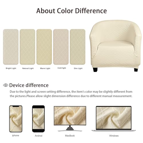 Image of SearchI Club Chair Slipcover Stretch Barrel Chair Covers Jacquard Tub Chair Slipcover Spandex Armchair Sofa Cover Removable Couch Furniture Protector Arm Chair Cover for Living Room(Beige Rhombus)