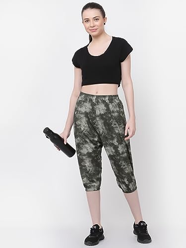 Image of UZARUS Women's Animal Print Tie-Dye Strechable Capri 3 /4th Shorts