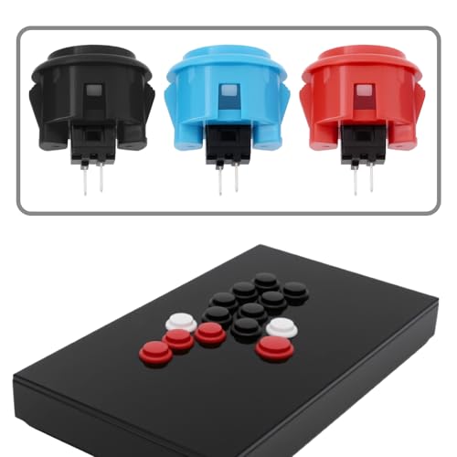 Create idea 6 Stück 30 Mm Arcade-Joystick für Spielekonsolen Druckknopf-Ersatz Kompatibel mit Sanwa OBSN-30 OBSF-30 OBSC-30 (Schwarz & Blau & Rot)