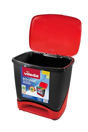 Vileda Cubo Ecologic - Cubo de Basura ecológico Especial para Reciclaje, múltiples Combinaciones, Capacidad de 39 litros, Sin separadores, Color Rojo y Negro, 435x340x435 mm