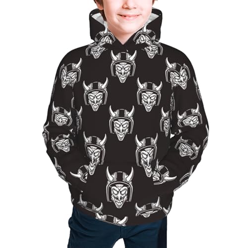 Vintage Devil Wearing Helmet Kids Pullover Hoodies Boys Sweatshirts Girls Athletic Clothes with Pocket2