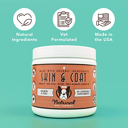 Natural Dog Company Skin & Coat Supplement, Omega 3 & 6 from Wild Alaksan Salmon Oil, Promotes Healthy Skin and Shiny Coat, Salmon & Peas Flavor, 90 Chews Natural Dog Company Skin & Coat Supplement, Omega 3 & 6 from Wild Alaksan Salmon Oil, Promotes Healthy Skin and Shiny Coat, Salmon & Peas Flavor, 90 Chews