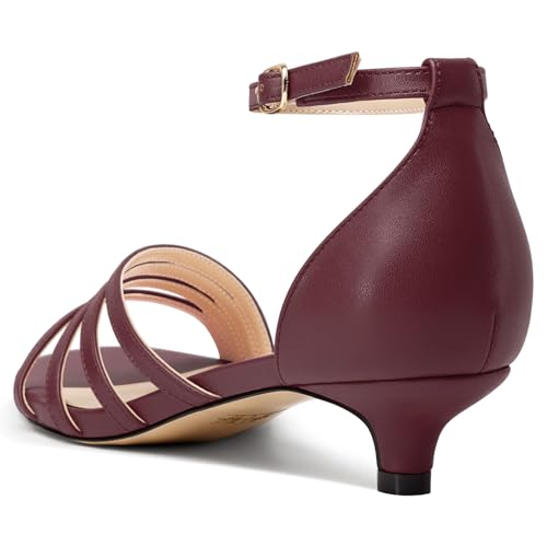 NobleOnly Womens Low Kitten Heel Open Toe Ankle Strap Gladiator Sandals Buckle Dress Office Shoes 1.2 Inches Heels4