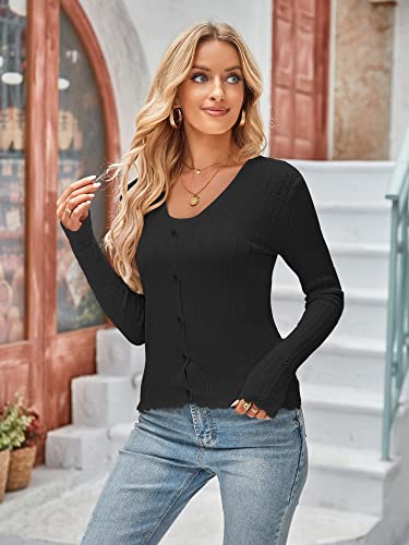 Yoesee Womens Long Sleeve Hollow Out Knit Cardigan Sweater Thin Open Front Knitwear Cardigan Black #TOP1