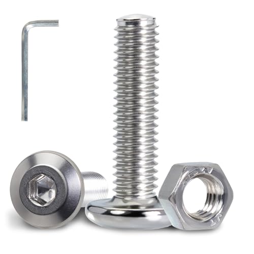 KINETOX 80 Stück Innensechskant Flachkopfschrauben M5 x 16 mm A2 V2A Edelstahlschrauben mit M5 Sechskantmuttern und Inbusschlüssel Schrauben für Maschinenmontage Möbelschrauben DIY und Reparaturen