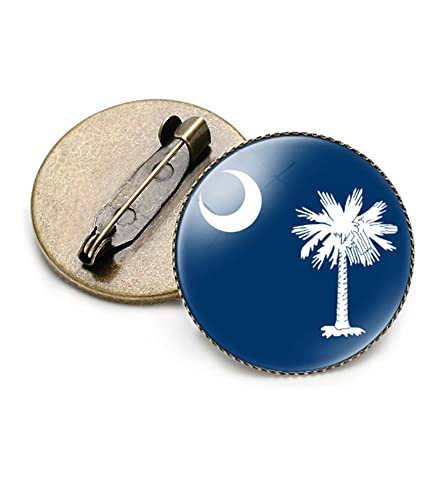 Image of vmcoatdu Round 1 Inch South Carolina Flag Pin Brooch Metal and Inlay Glass Revivalism Style Souvenir Badge Brooch for Hat Clothes Backpack