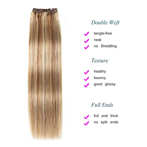 Clip in Hair Extensions Real Human Hair 8 Pieces Straight Real Remy Human Hair Full Head Human Hair Extensions Clip in Double Weft Real Remy Hair (#12/613 Golden Brown Mix Bleach Blonde - Image 2