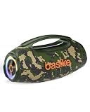 Basike Caixa de Som Bluetooth Portátil 80W RMS (Pico 120W), TWS Estéreo, Modos EQ, Luzes RGB, IPX6 Resistente à Água, Bateria 8000mAh, para Home Theater, Festa e Uso Externo – Cor Camuflada